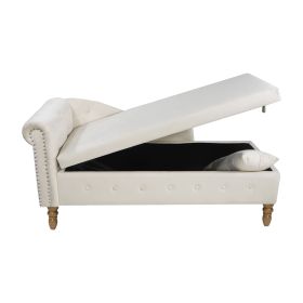 Beige Chaise Lounge Indoor,Velvet Lounge Chair for Bedroom with Storage & Pillow