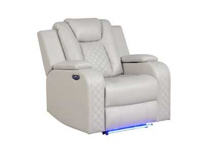LED & Power Recliner Chair Made With Faux Leather in Ice