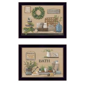 "Bath Time" 2-Piece Vignette By Pam Britton, Ready to Hang Framed Print, Black Frame