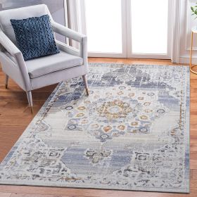 6X9 Cream/Gold /Medallion Non-Shedding Living Room Bedroom Dining Home Office Stylish and Stain Resistant Area Rug