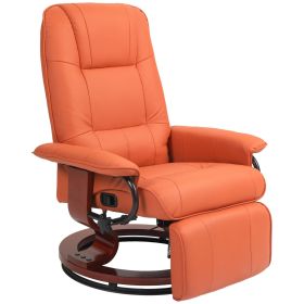 HOMCOM Faux Leather Manual Recliner, Adjustable Swivel Lounge Chair with Footrest, Armrest and Wrapped Wood Base for Living Room, Orange