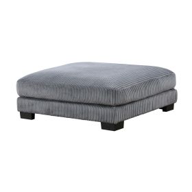 1pc Modern Living Room Ottoman Plush Gray Corduroy Fabric Upholstery Plywood Frame Furniture Modular Piece