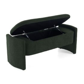 Elegant Long - shaped Storage Ottoman Bench of boucle material with Simple and Grand Design, Dark Green