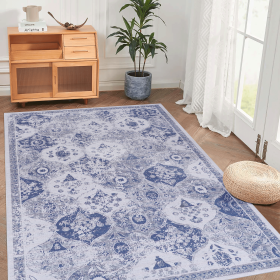 Naar Blue Area Rug 5x8, Washable Rug, Low-Pile, Non-Slip, Non-Shedding, Foldable, Kid & Pet Friendly - Area Rugs for living room, bedroom, kitchen