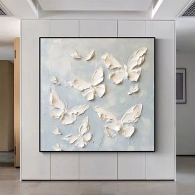 Hand Painted Blue Wall Animal Oil Painting Canvas Wall Art White Beautiful Butterfly Textured Art Custom Butterfly Painting Butterfly Wall Art Minimal (style: 01, size: 100x100cm)