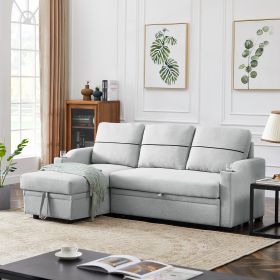 Leisure Pull-out Storage Sofa Chaise Longue Corner Broaching Bed for Living Room (Color: Light Gray)